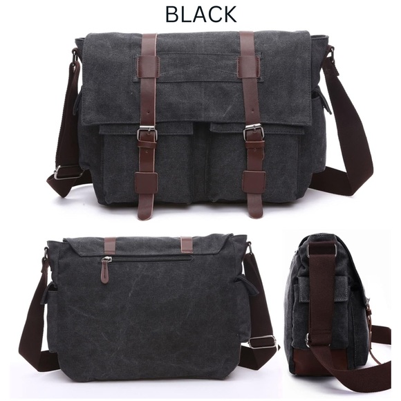 New Leather / Canvas Laptop Computer Bag Briefcase - Picture 2 of 12